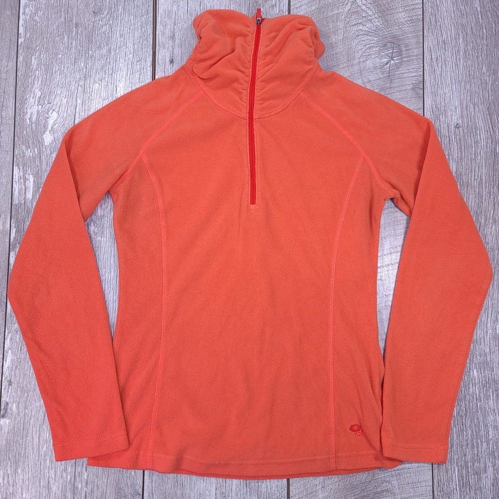 Mountain Hardwear Fleece Pullover Women XS Orange Quarter Zip Microfleece Top